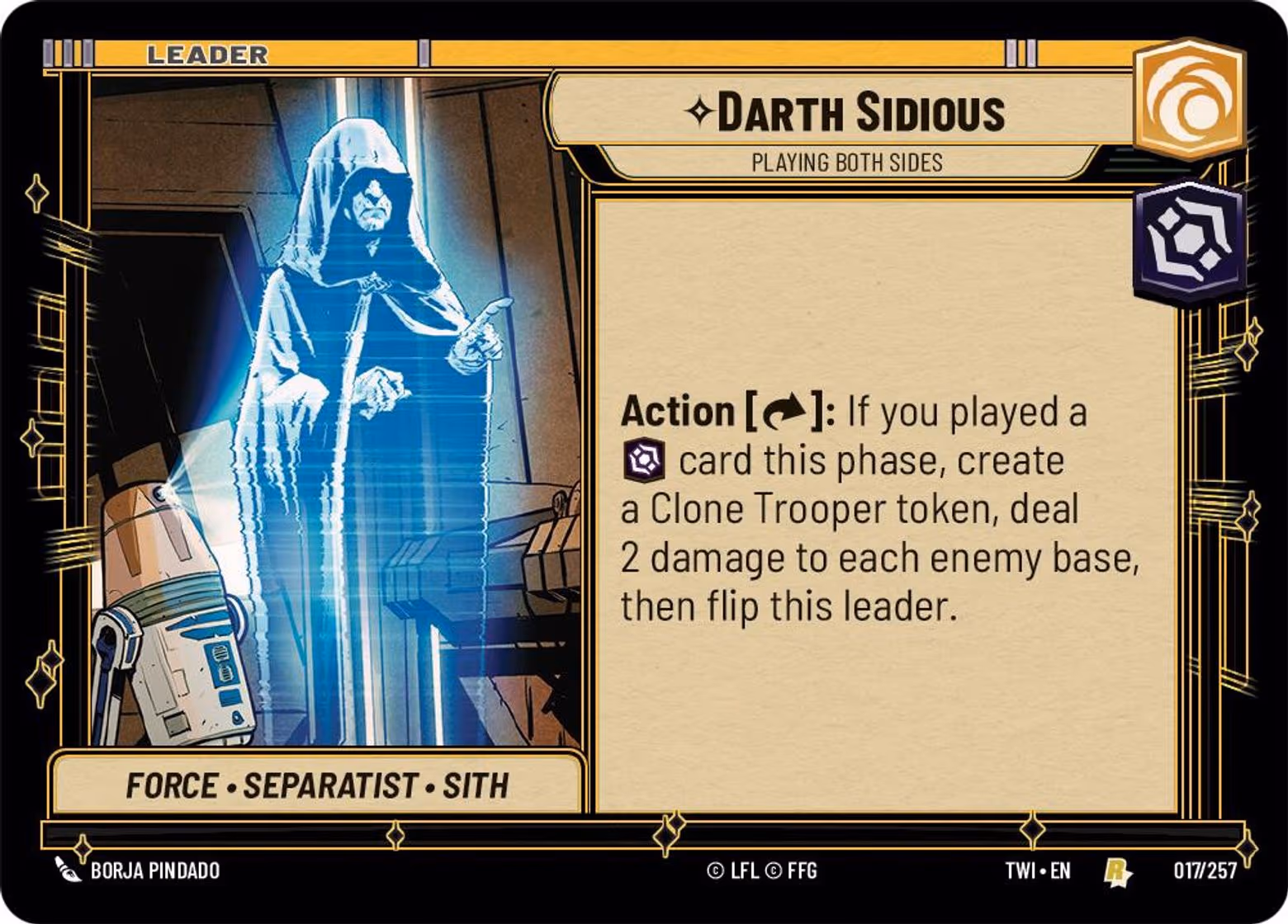 Chancellor Palpatine // Darth Sidious - Playing Both Sides TWI-017 Star Wars Unlimited card (back face)