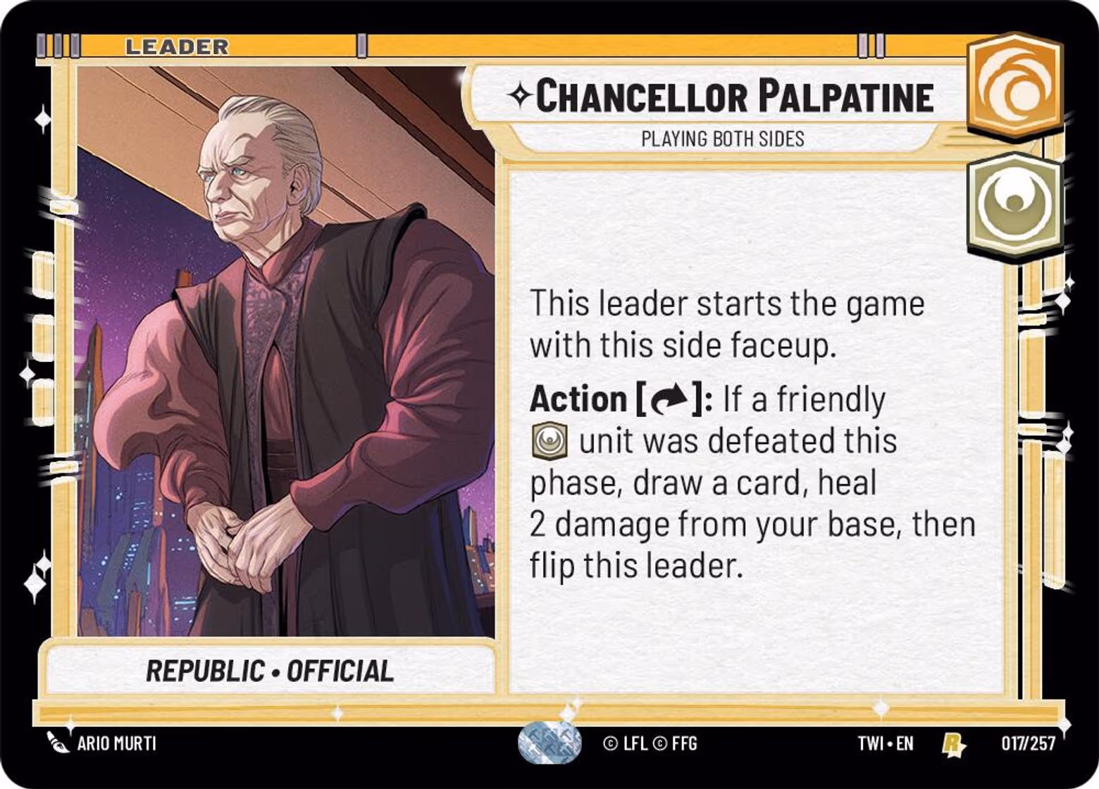 Chancellor Palpatine // Darth Sidious - Playing Both Sides TWI-017 Star Wars Unlimited card
