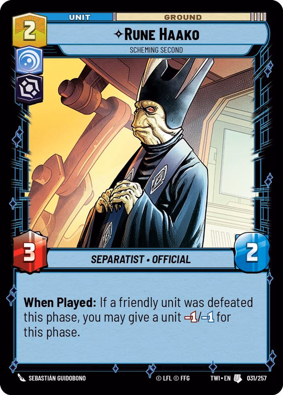 Rune Haako - Scheming Second TWI-031 Star Wars Unlimited card