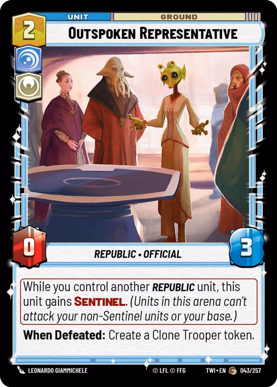 Outspoken Representative TWI-043 Star Wars Unlimited card