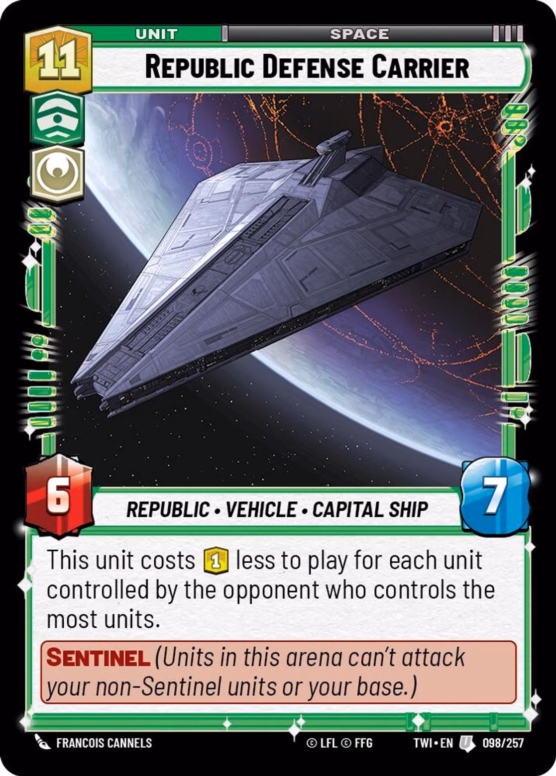 Republic Defense Carrier TWI-098 Star Wars Unlimited card