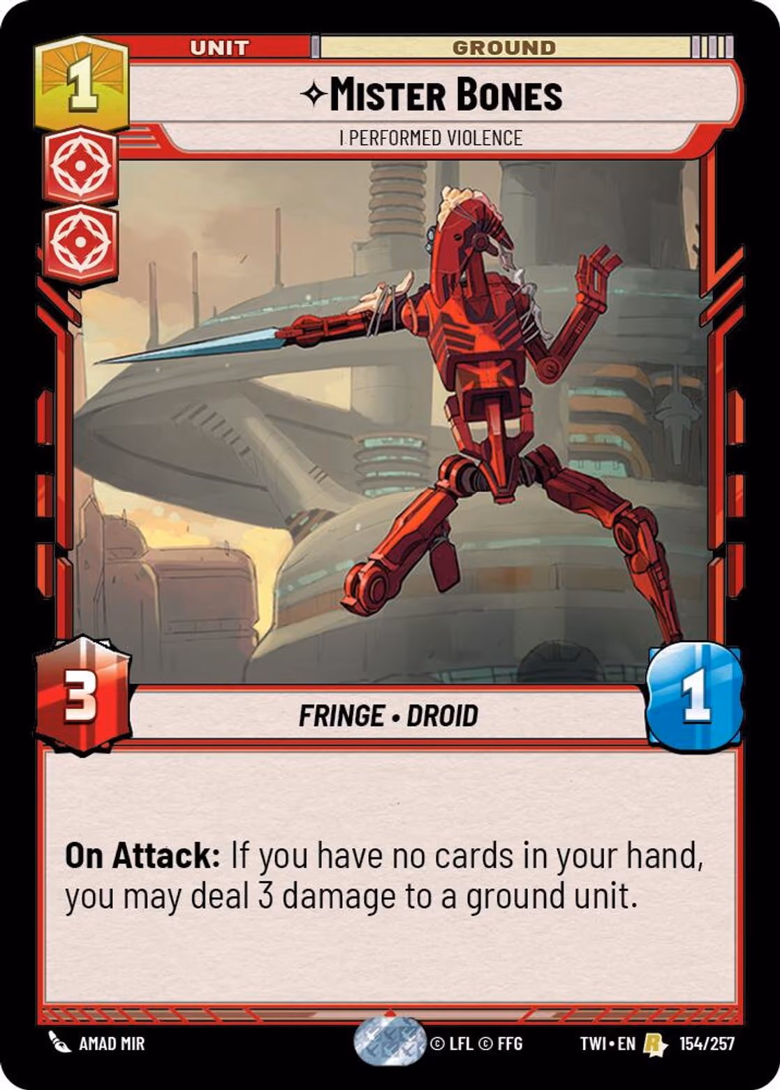 Mister Bones - I Performed Violence TWI-154 Star Wars Unlimited card