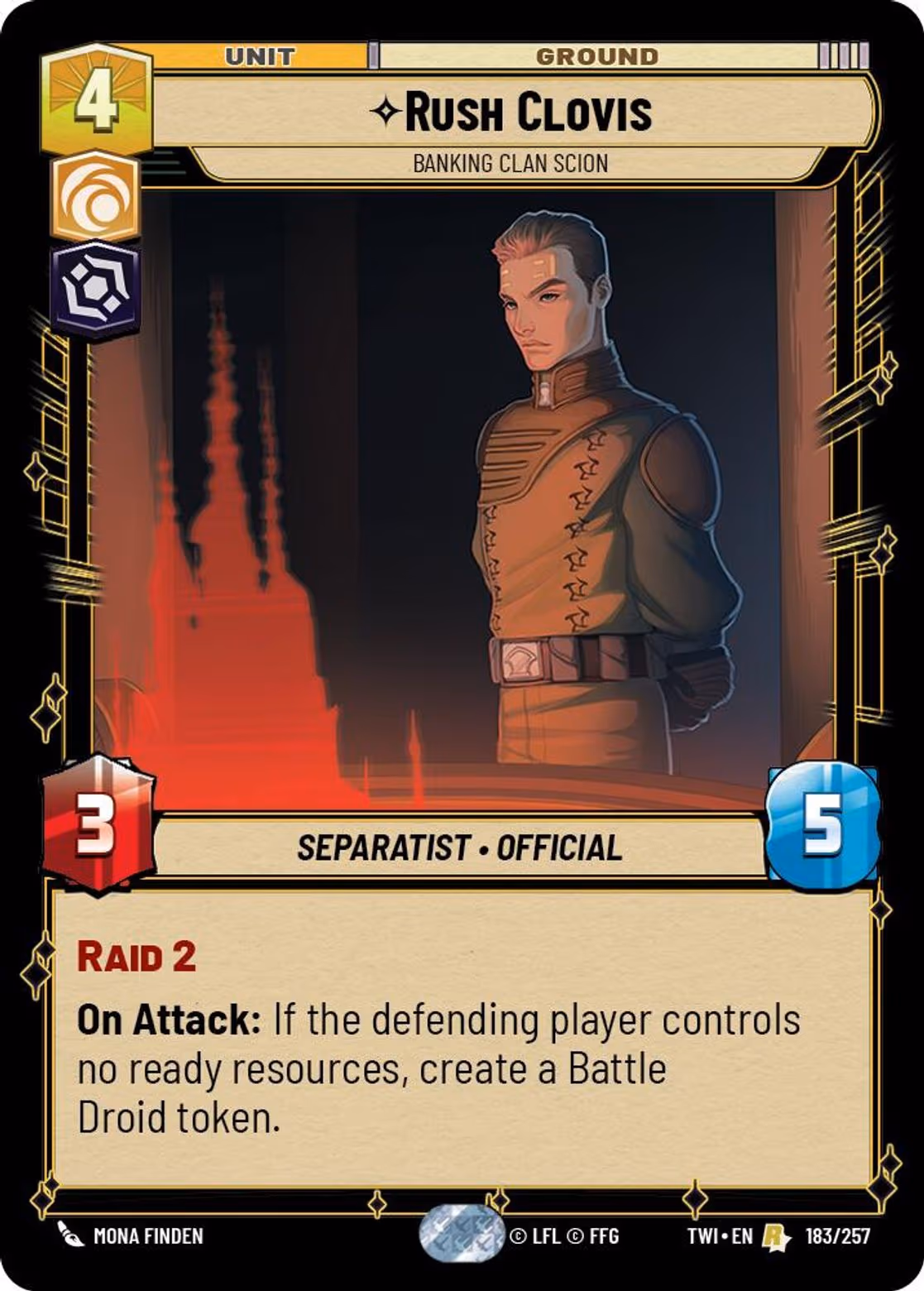 Rush Clovis - Banking Clan Scion TWI-183 Star Wars Unlimited card