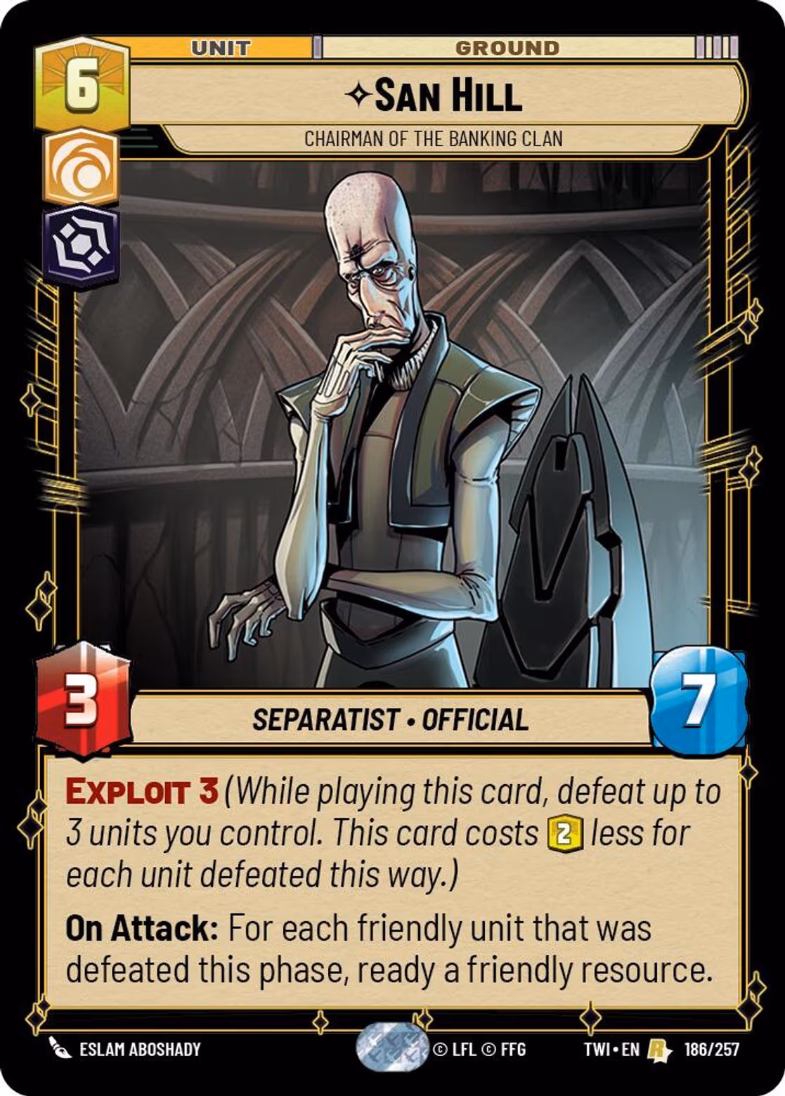 San Hill - Chairman of the Banking Clan TWI-186 Star Wars Unlimited card