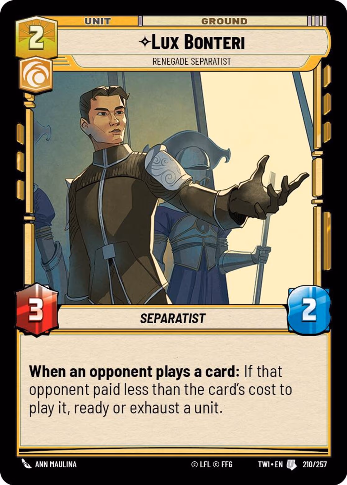 Lux Bonteri - Renegade Separatist TWI-210 Star Wars Unlimited card