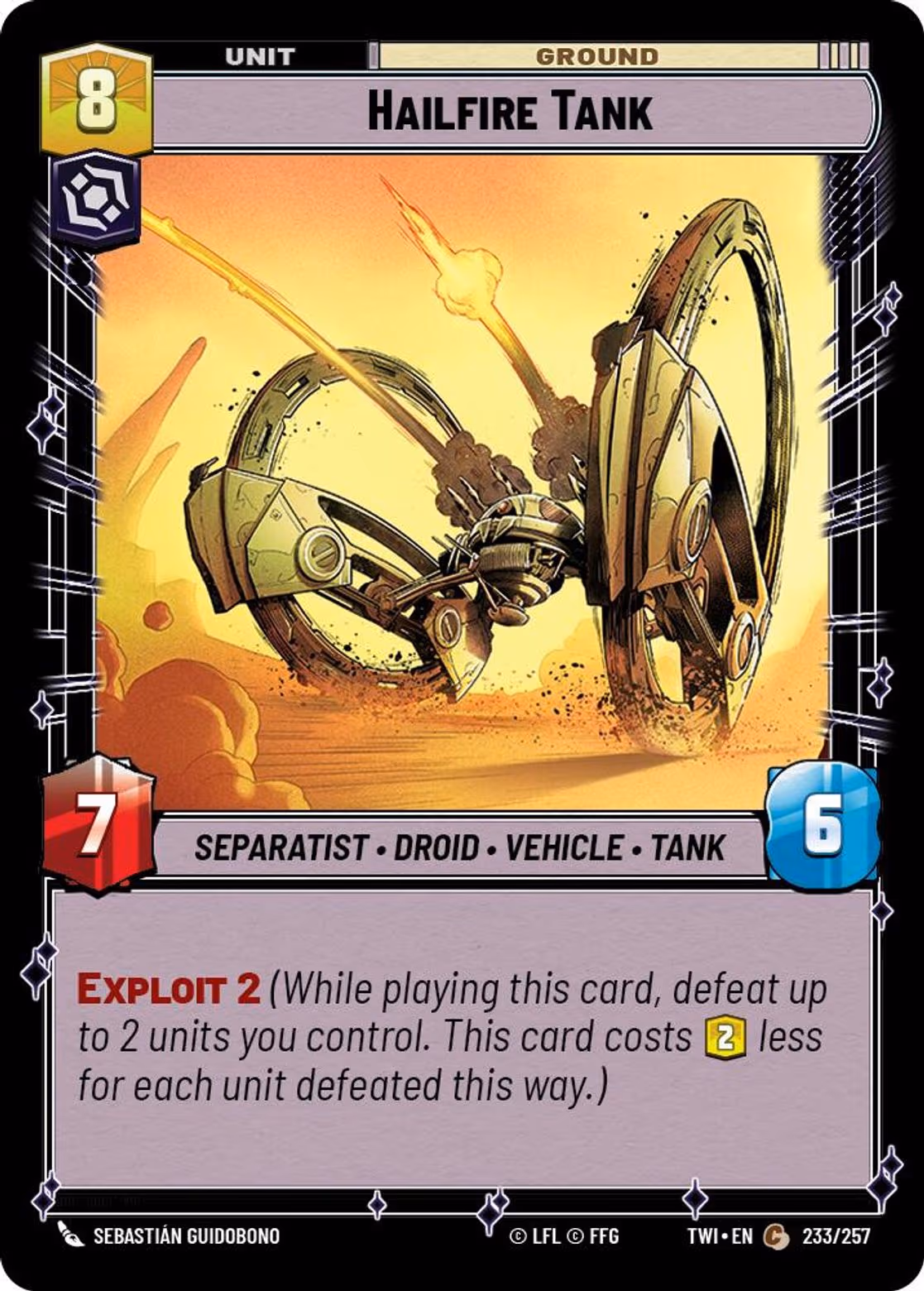 Hailfire Tank TWI-233 Star Wars Unlimited card
