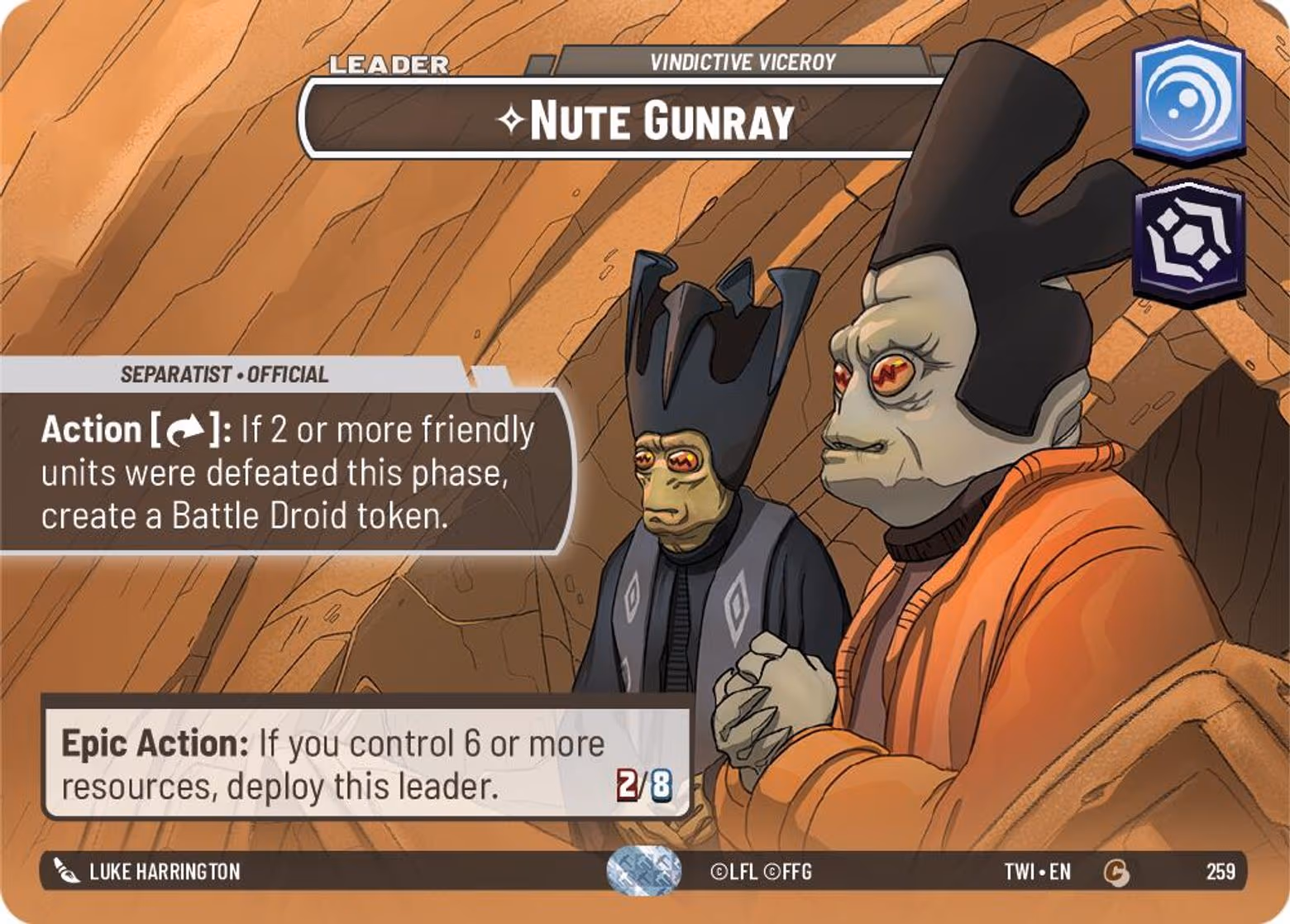 Nute Gunray - Vindictive Viceroy TWI-259 Showcase Star Wars Unlimited card