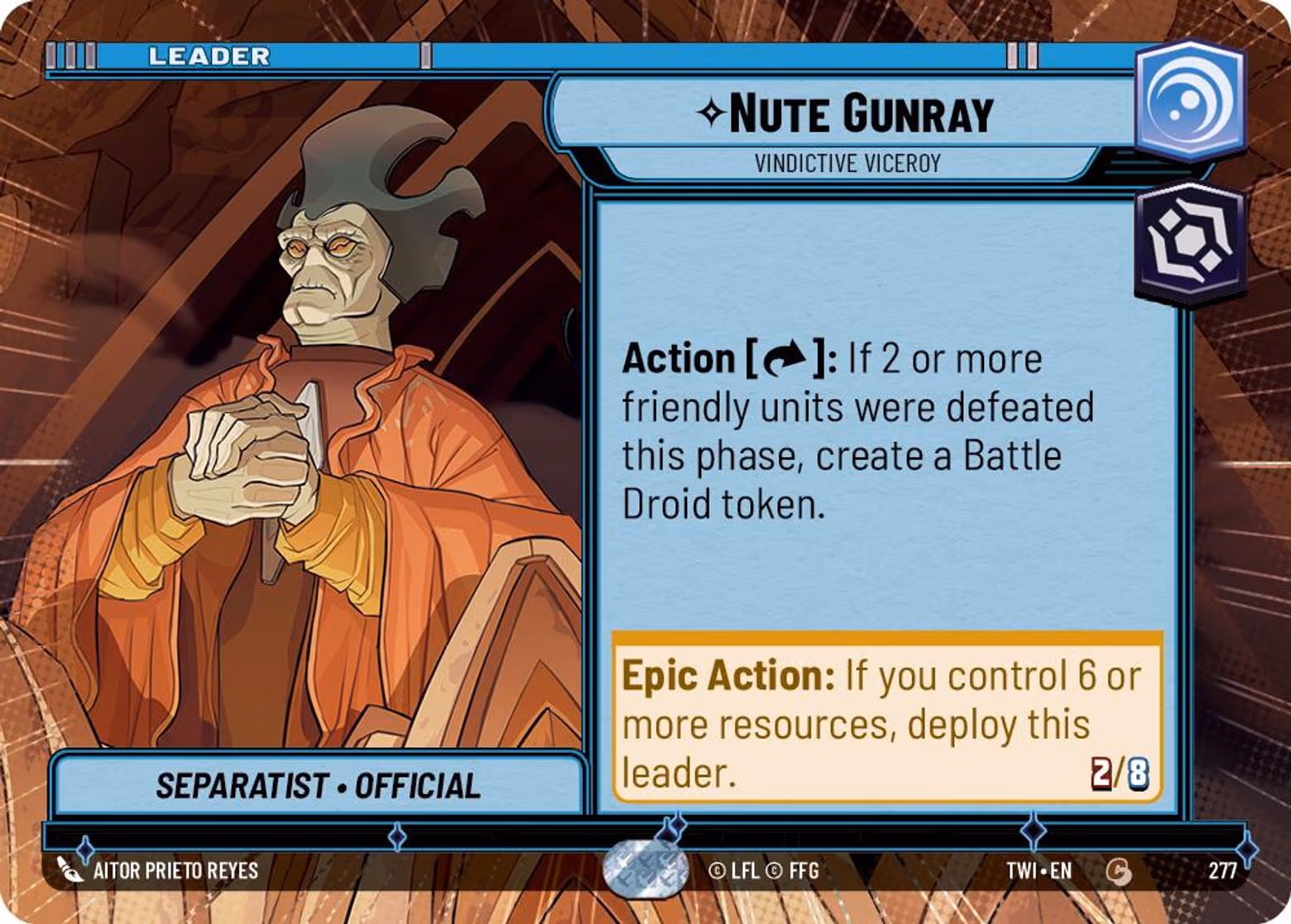 Nute Gunray - Vindictive Viceroy TWI-277 Hyperspace Star Wars Unlimited card