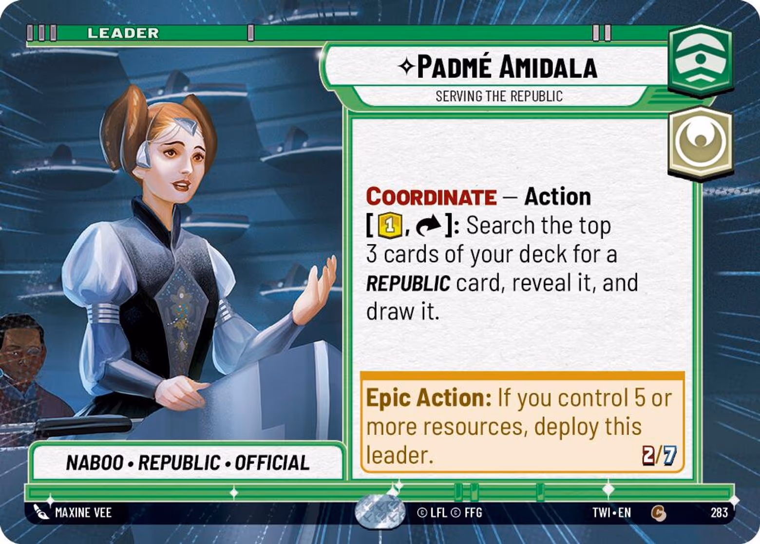 Padmé Amidala - Serving the Republic TWI-283 Hyperspace Star Wars Unlimited card