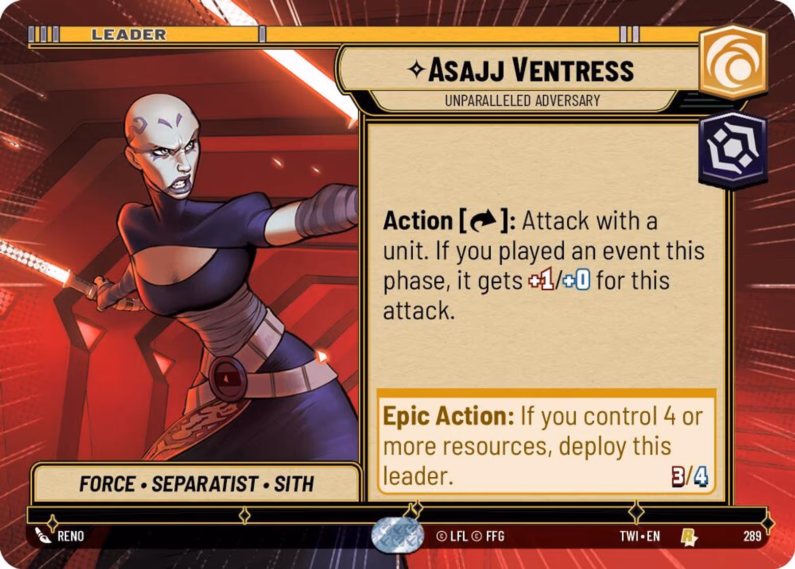 Asajj Ventress - Unparalleled Adversary TWI-289 Hyperspace Star Wars Unlimited card