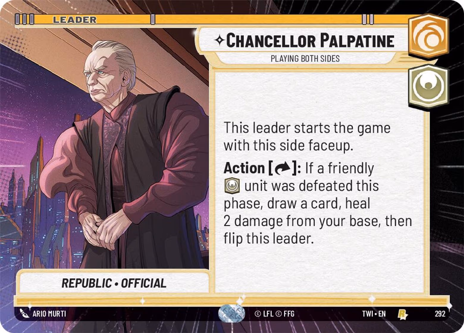 Chancellor Palpatine // Darth Sidious - Playing Both Sides TWI-292 Hyperspace Star Wars Unlimited card