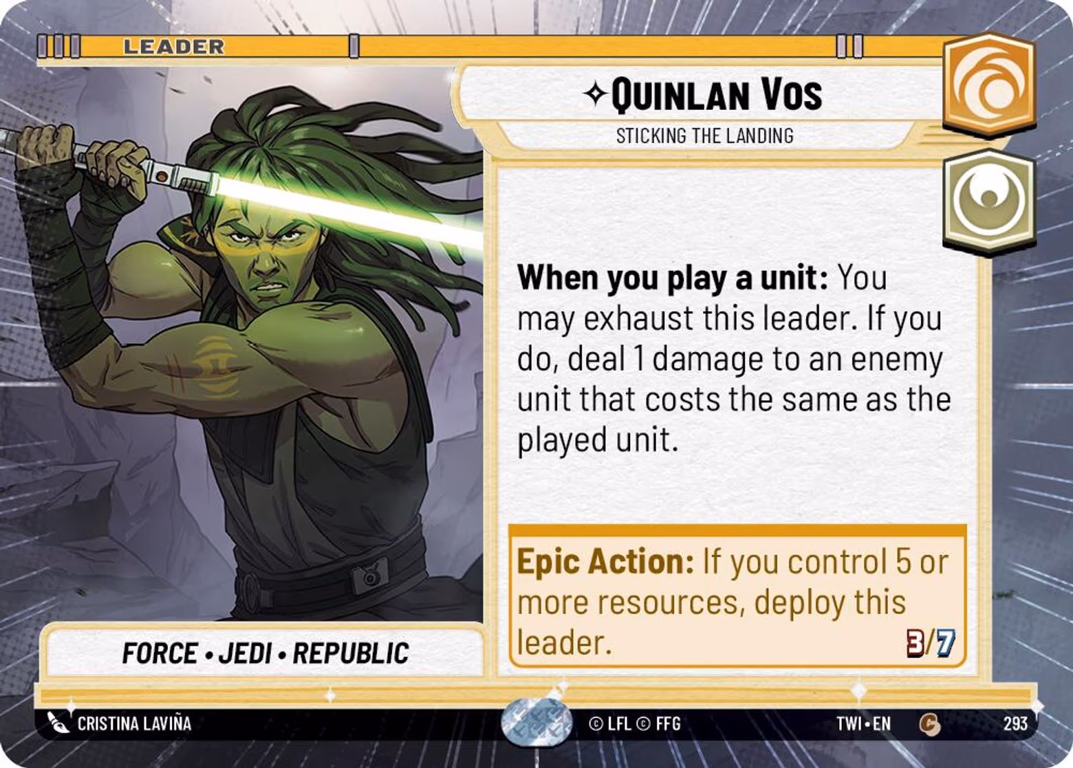 Quinlan Vos - Sticking the Landing TWI-293 Hyperspace Star Wars Unlimited card
