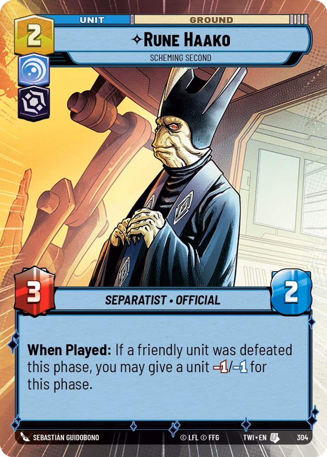 Rune Haako - Scheming Second TWI-304 Hyperspace Star Wars Unlimited card