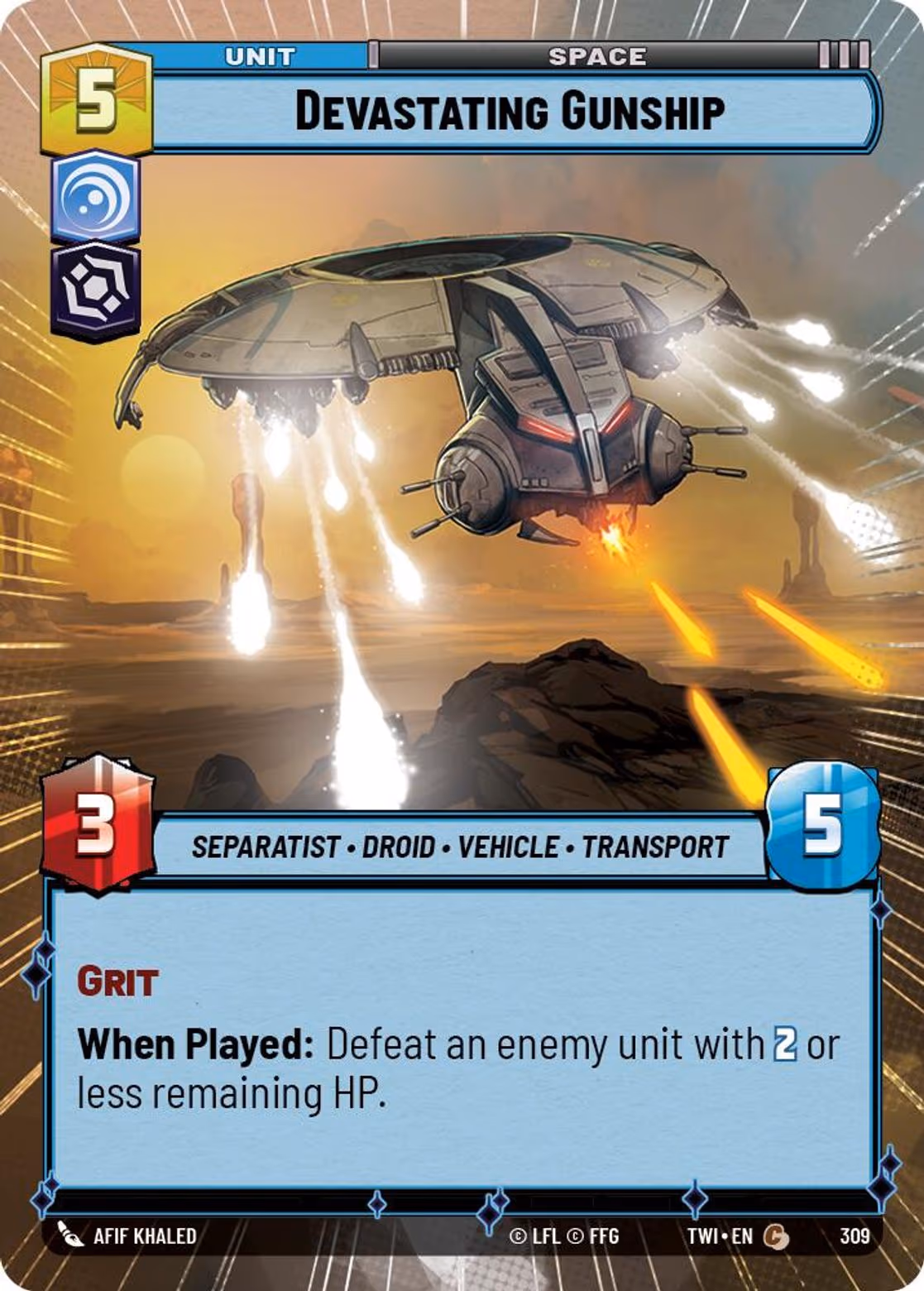 Devastating Gunship TWI-309 Hyperspace Star Wars Unlimited card