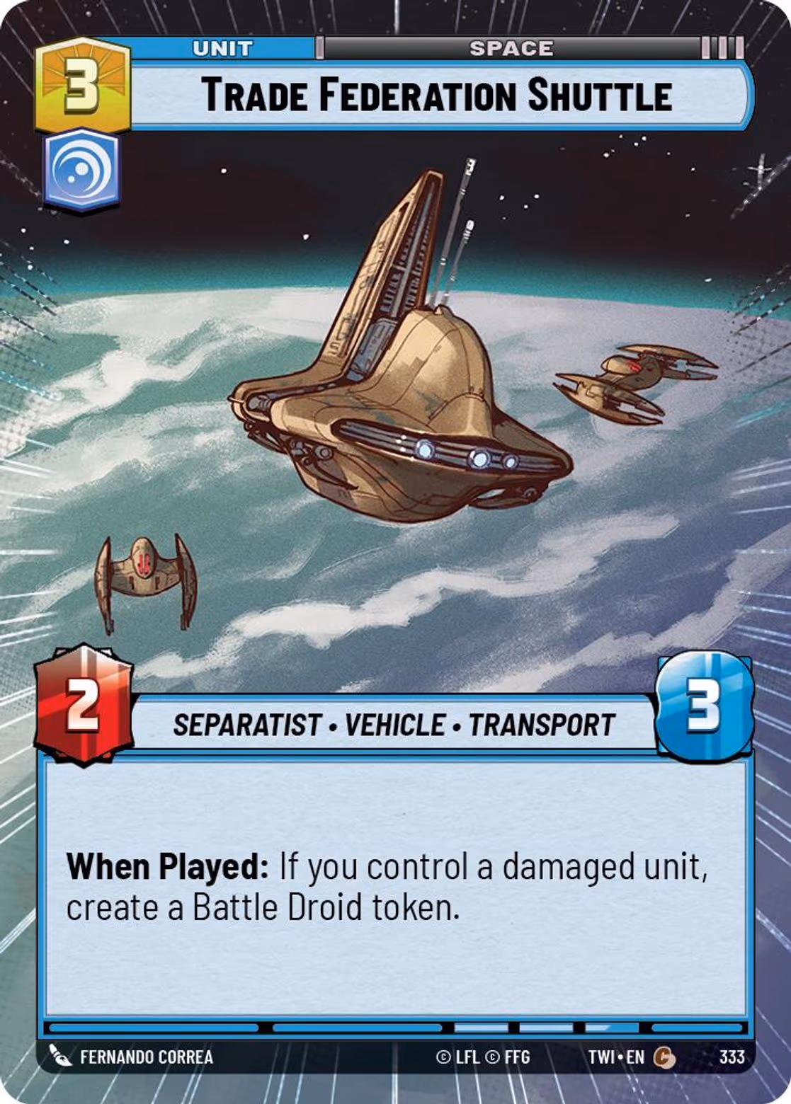 Trade Federation Shuttle TWI-333 Hyperspace Star Wars Unlimited card