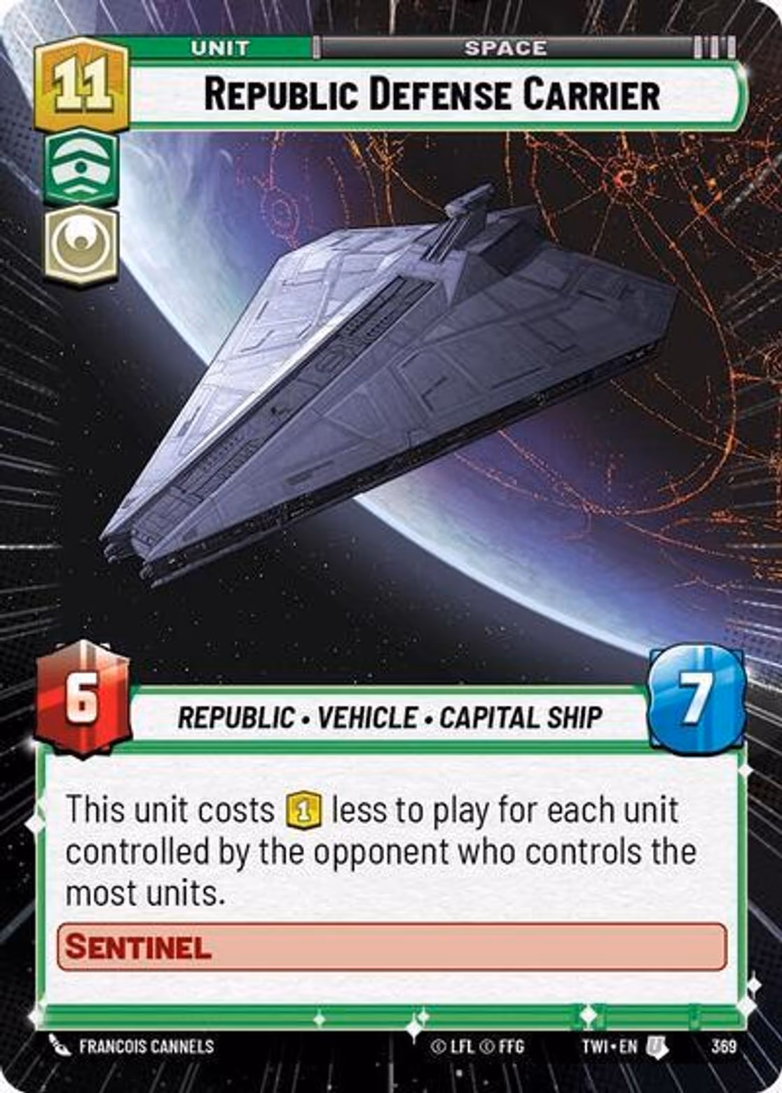 Republic Defense Carrier TWI-369 Hyperspace Star Wars Unlimited card