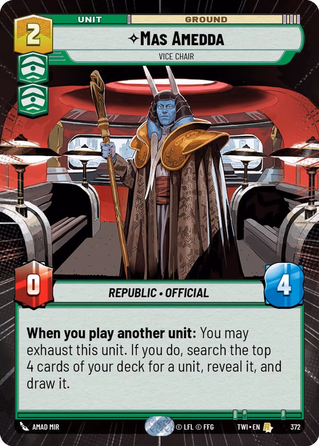 Mas Amedda - Vice Chair TWI-372 Hyperspace Star Wars Unlimited card