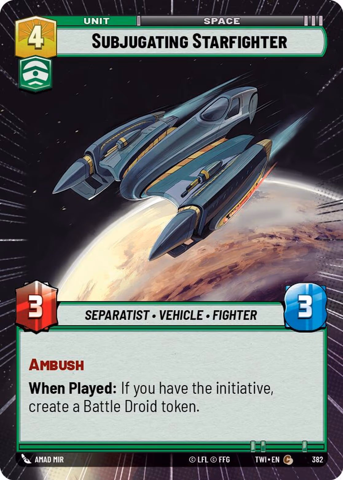 Subjugating Starfighter TWI-382 Hyperspace Star Wars Unlimited card