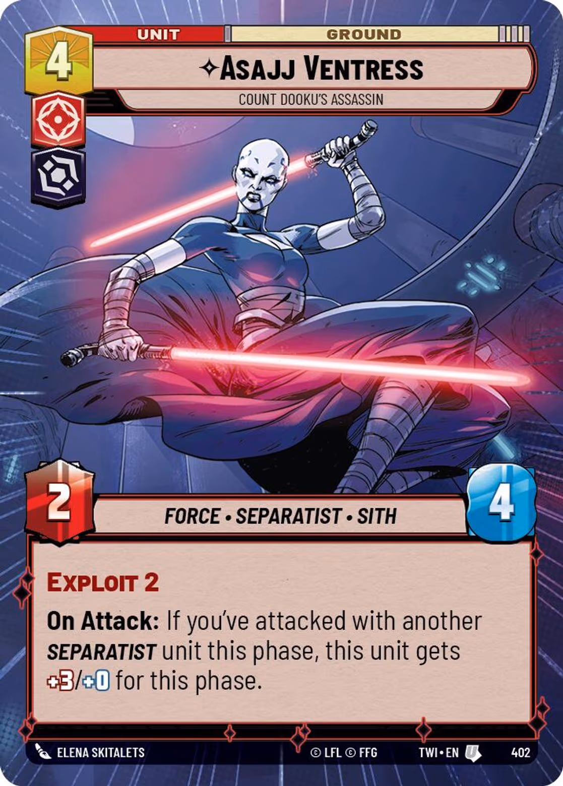 Asajj Ventress - Count Dooku's Assassin TWI-402 Hyperspace Star Wars Unlimited card