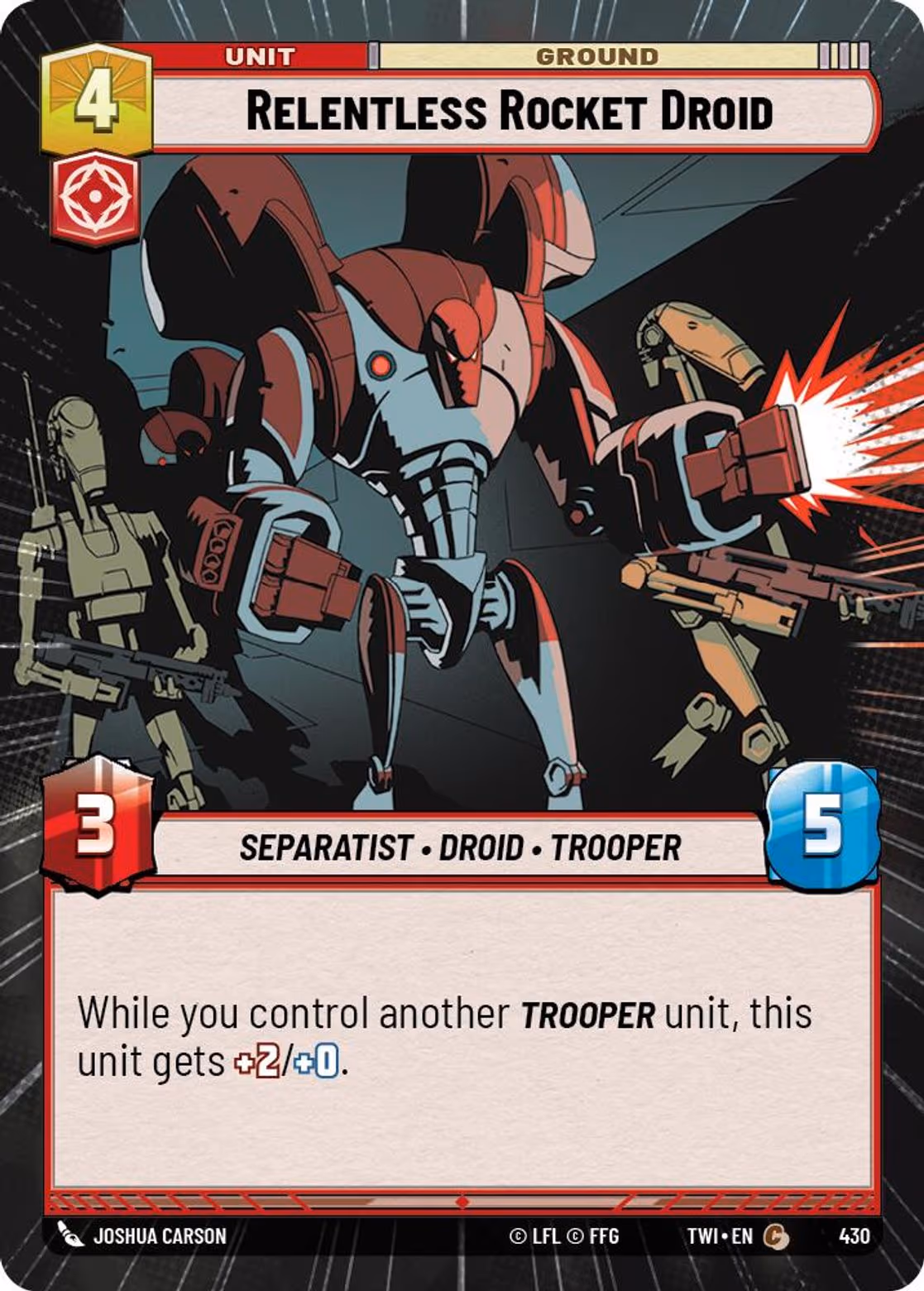 Relentless Rocket Droid TWI-430 Hyperspace Star Wars Unlimited card