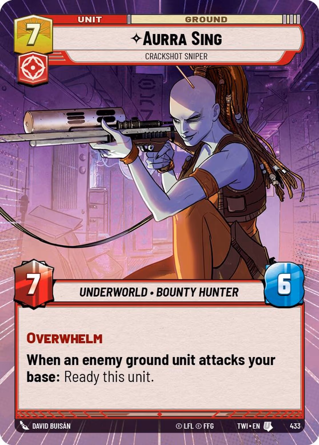 Aurra Sing - Crackshot Sniper TWI-433 Hyperspace Star Wars Unlimited card