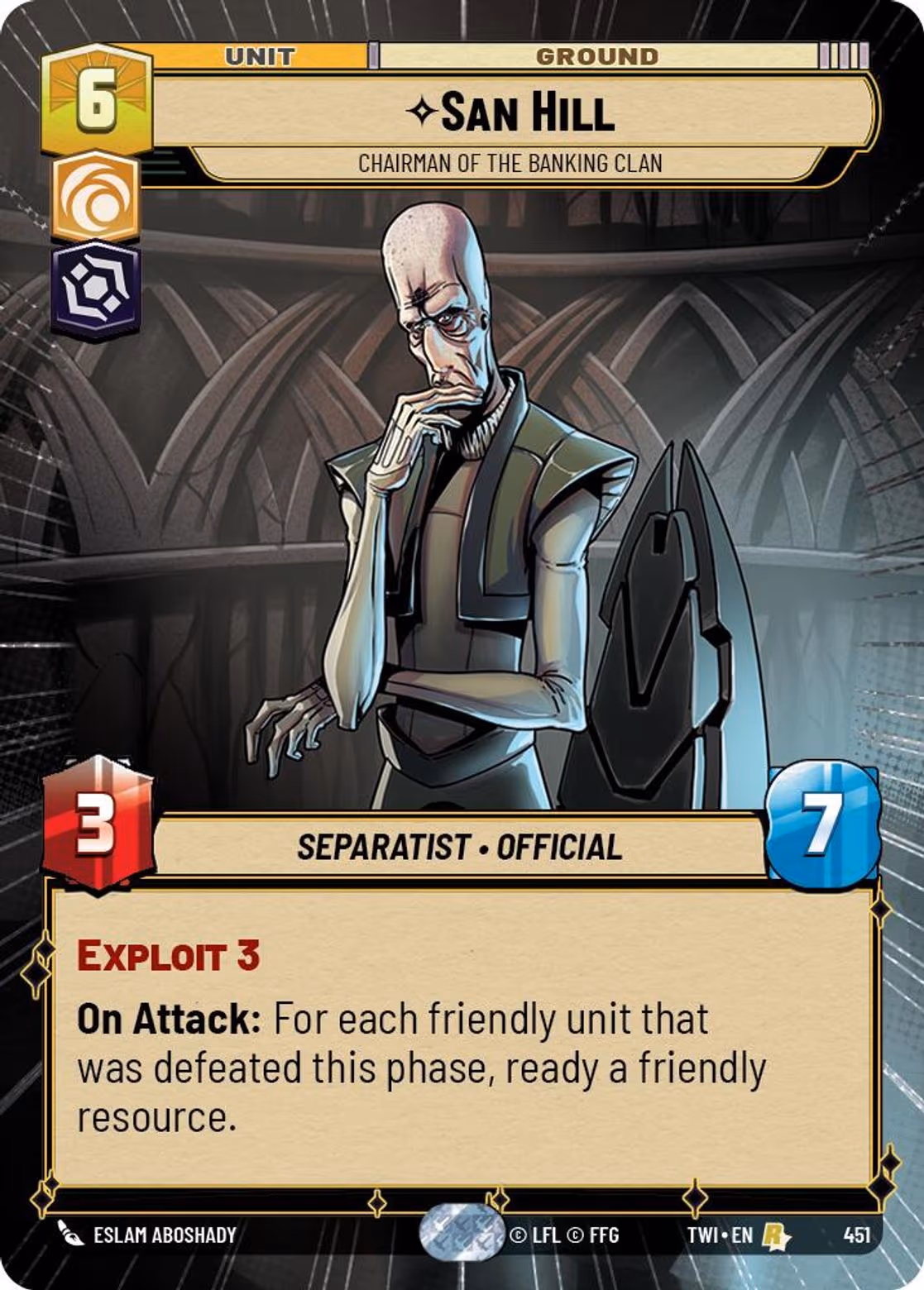 San Hill - Chairman of the Banking Clan TWI-451 Hyperspace Star Wars Unlimited card