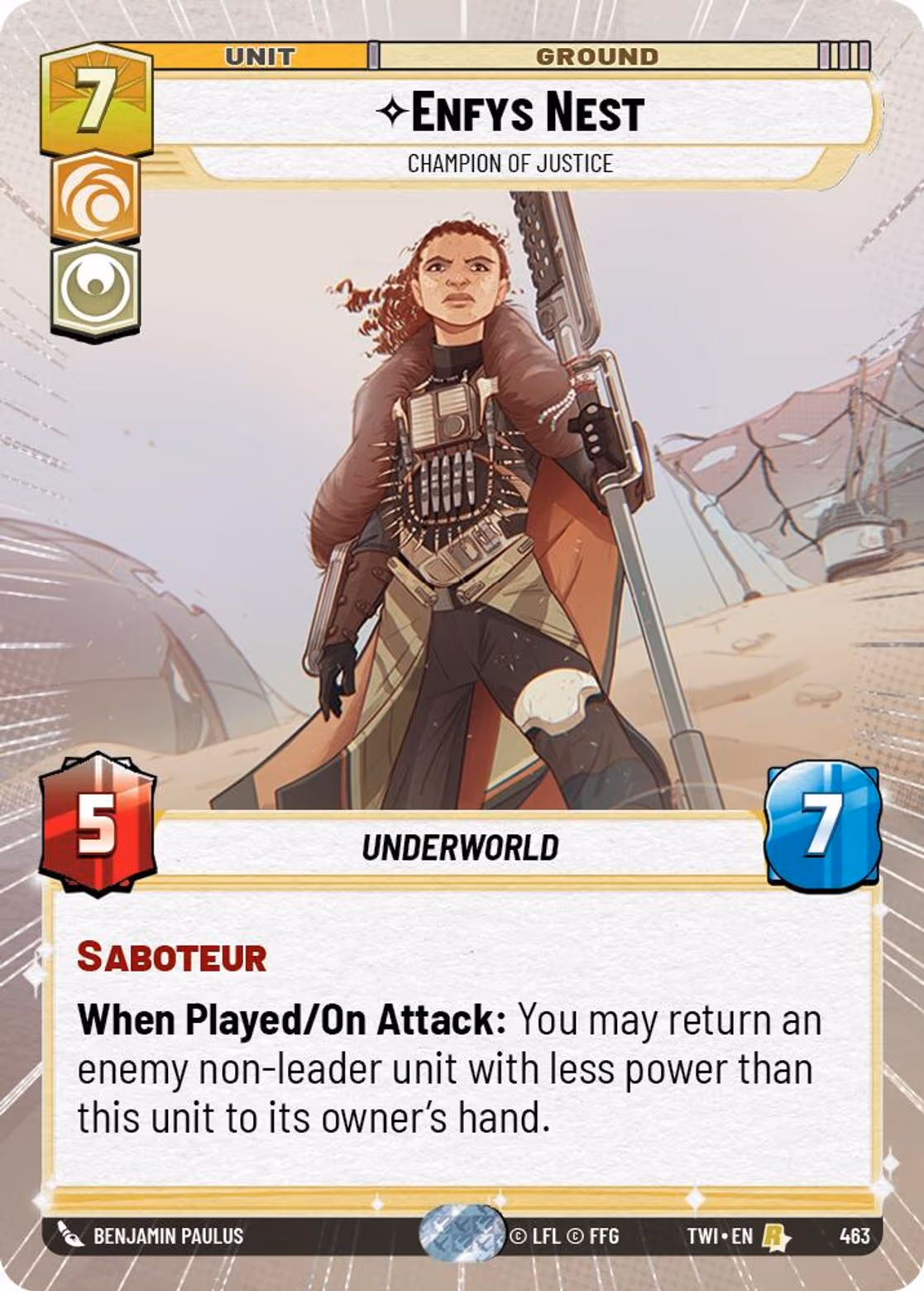 Enfys Nest - Champion of Justice TWI-463 Hyperspace Star Wars Unlimited card