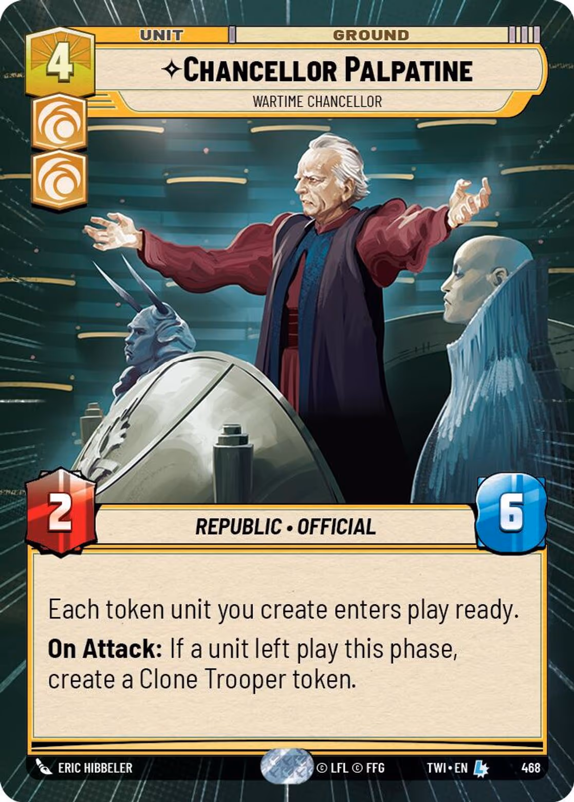 Chancellor Palpatine - Wartime Chancellor TWI-468 Hyperspace Star Wars Unlimited card
