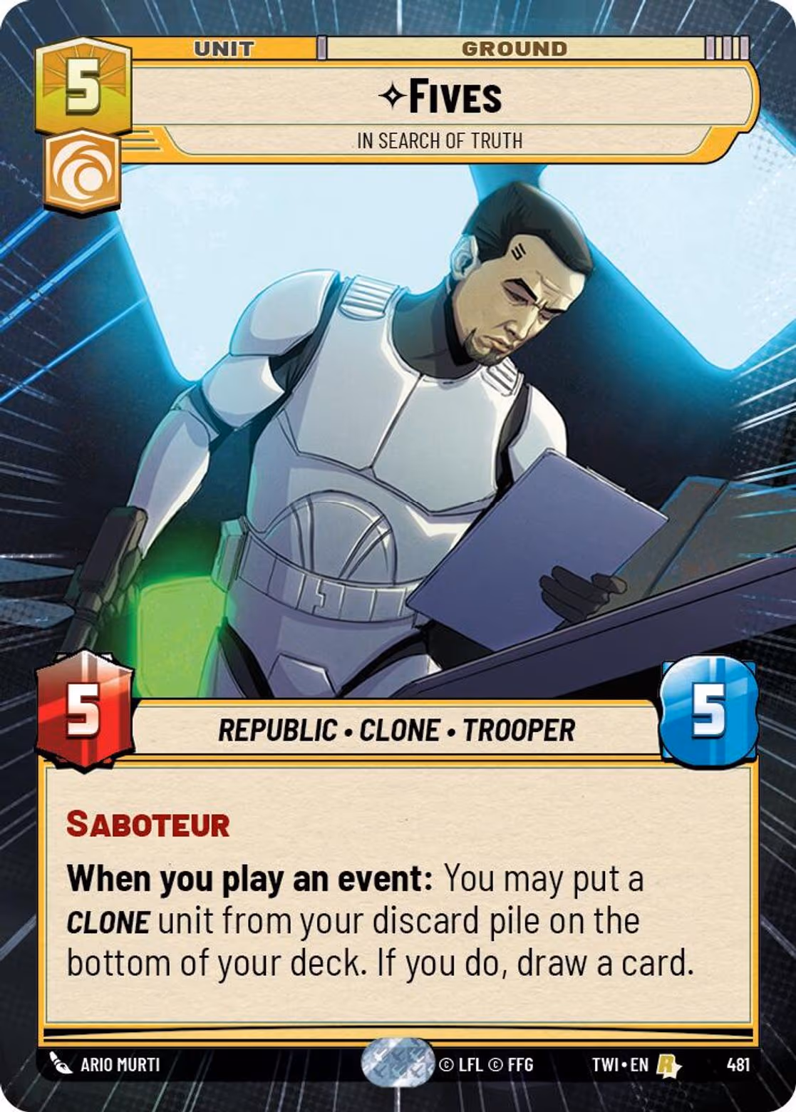 Fives - In Search of Truth TWI-481 Hyperspace Star Wars Unlimited card