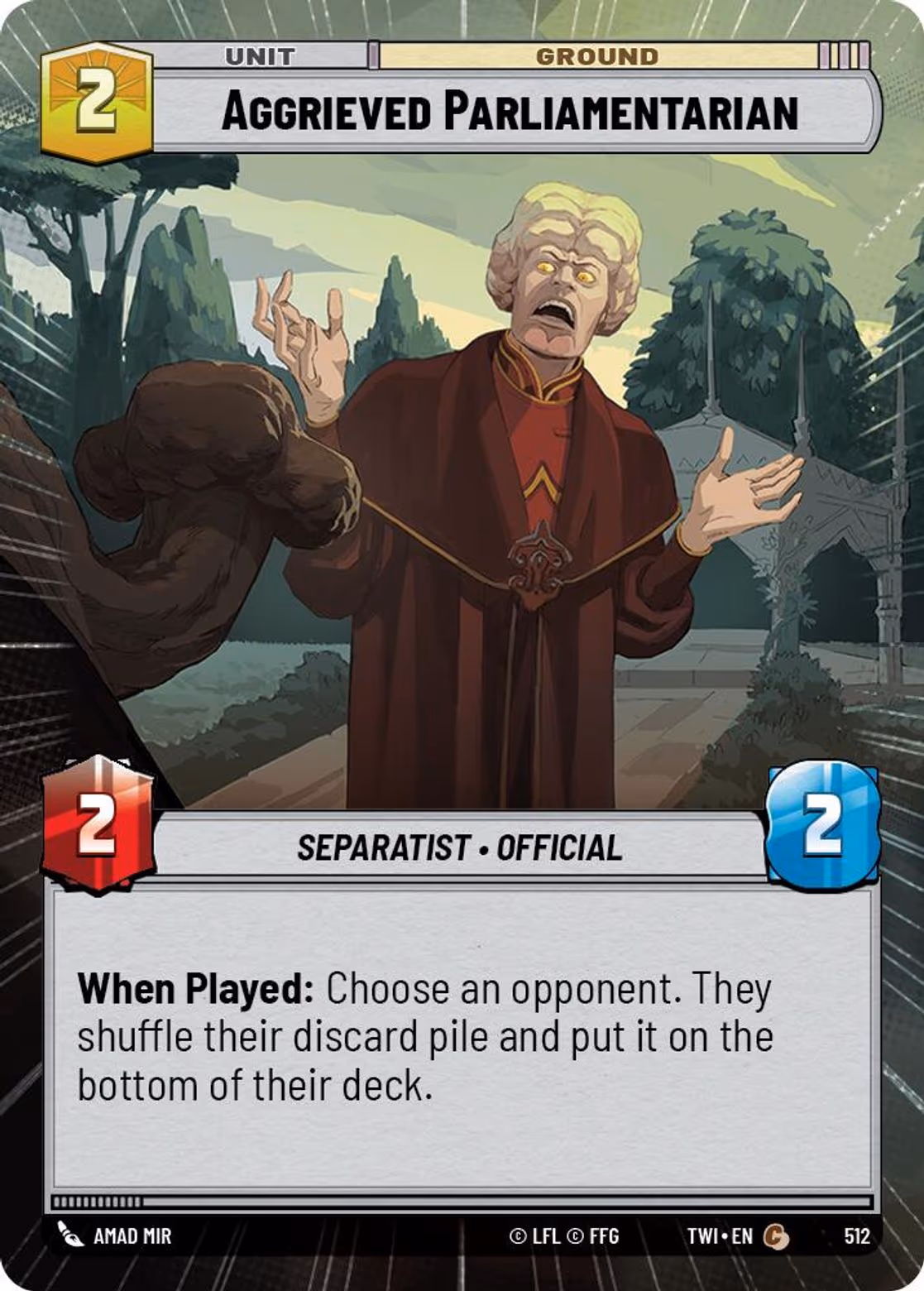 Aggrieved Parliamentarian TWI-512 Hyperspace Star Wars Unlimited card